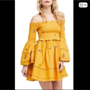 Free People Mustard Off-the-Shoulder Dress